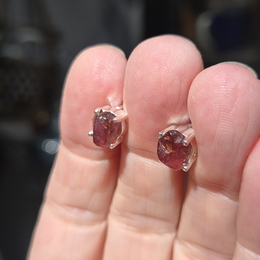 Tourmuline Rasberry RARE Natural Sterling 4k Earrings - Picture 6 of 10